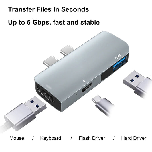 USB C to USB 3.0 Hub USB-C Hub with  3+HD/F+USB3.0/F Output PD100W 4K/30Hz 3-In-1 Multi-functional