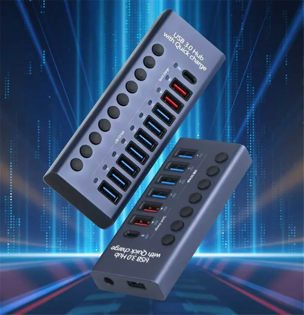 10 7 4 Port USB Hub 3.0 Aluminum A 3 0 Multi-hub Splitter Concentrator Multiple Extension Dock with Switch Adapter for PC Laptop
