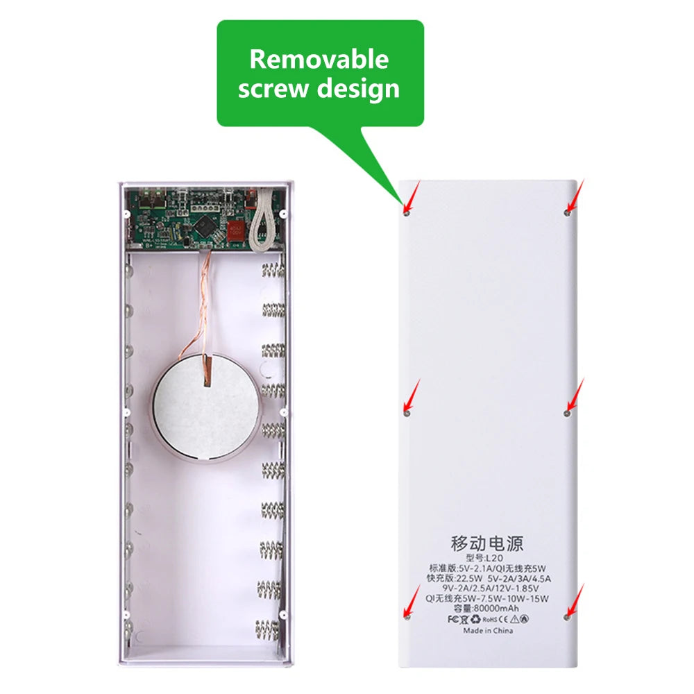 No Welding DIY Detachable 20x 18650 Batteries Power Bank Case Super Fast Charge For Phones Charging 22.5W Battery Storage Boxes