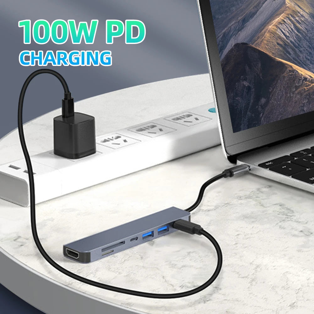 USB C Hub 4K 30Hz HDMI USB HUB PD 100W Multiport Adapter SD TF USB 3.0 2.0 Splitter Docking Station for Phone MacBook Computer